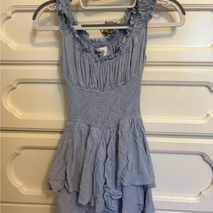 Blue Ruffled Sleeveless Dress